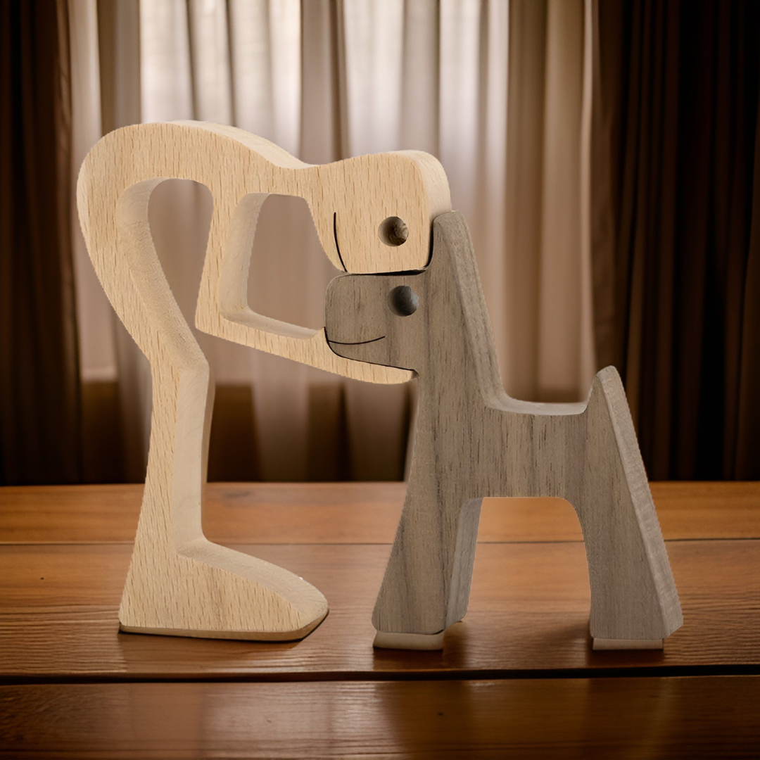 Aelix - Handmade Wooden Dog & Owner Statue