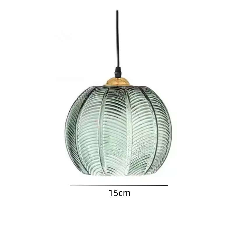 Noctylla - Scandinavian Glass Pendant Lamp with Green Leaf Pattern