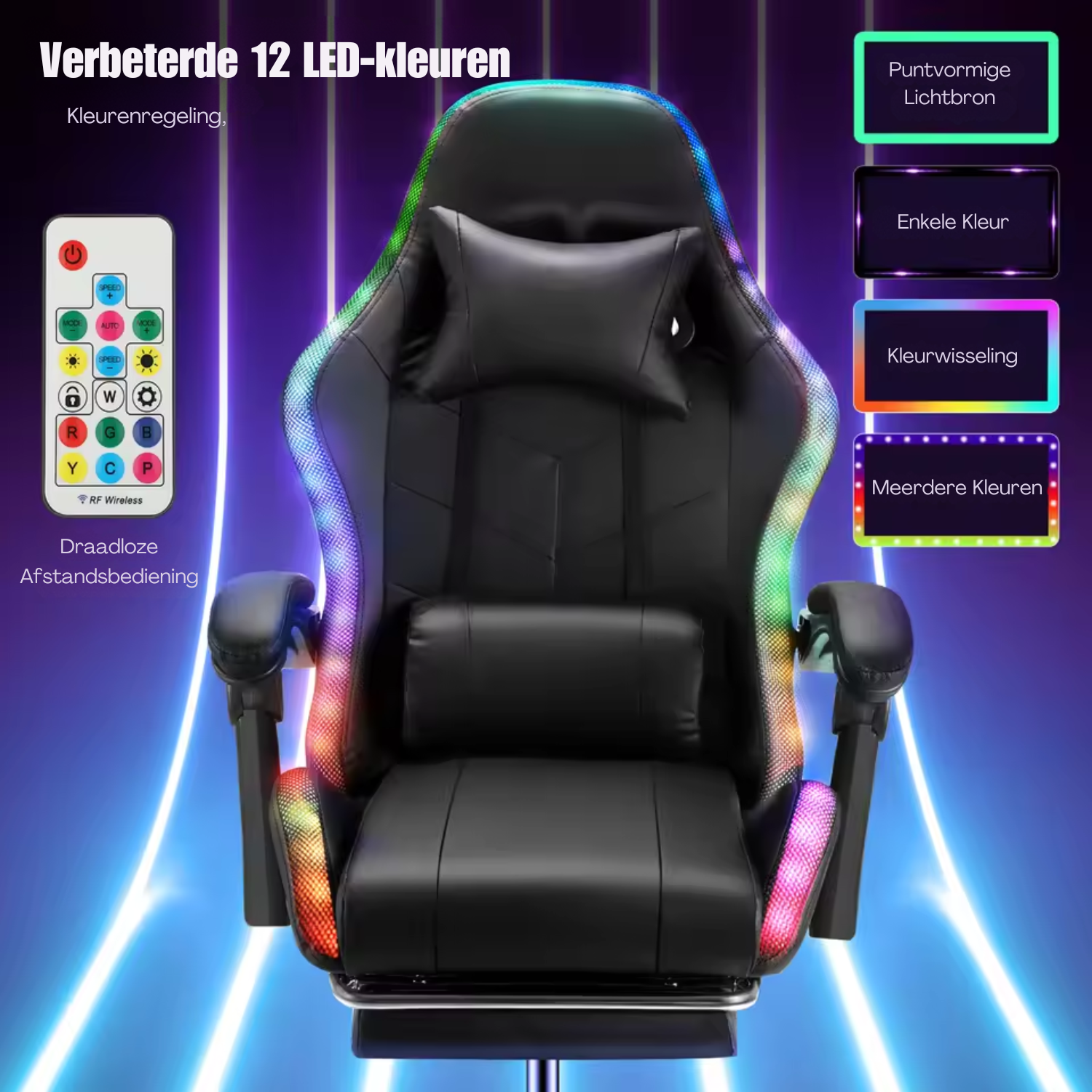 Civora – Ergonomic RGB Gaming Chair with LED Lighting Bluetooth Speakers and Adjustable Height