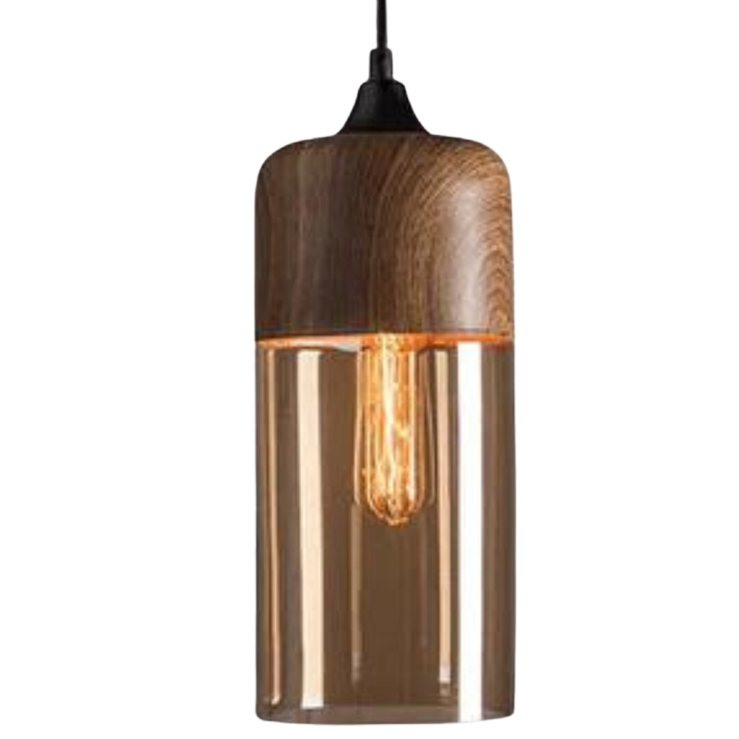 Viresta – Scandinavian Wooden Pendant Light with Tinted Glass