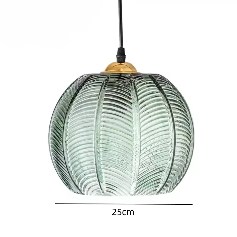 Noctylla - Scandinavian Glass Pendant Lamp with Green Leaf Pattern