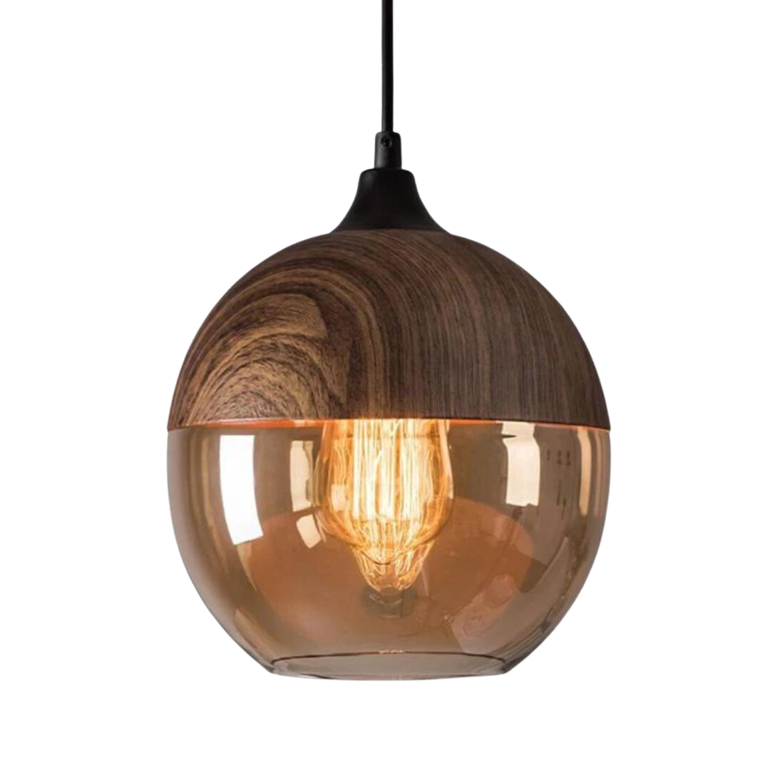 Viresta – Scandinavian Wooden Pendant Light with Tinted Glass