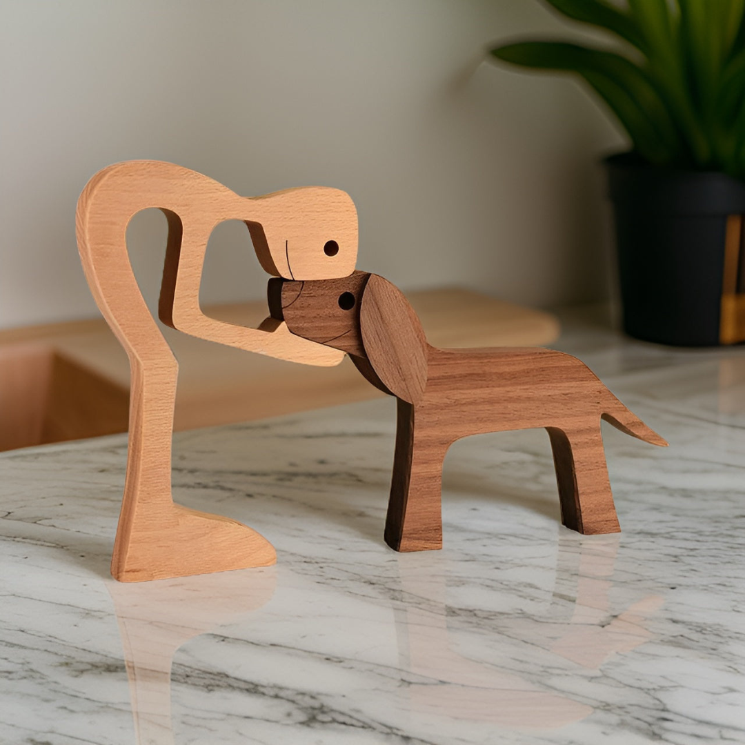 Aelix - Handmade Wooden Dog & Owner Statue