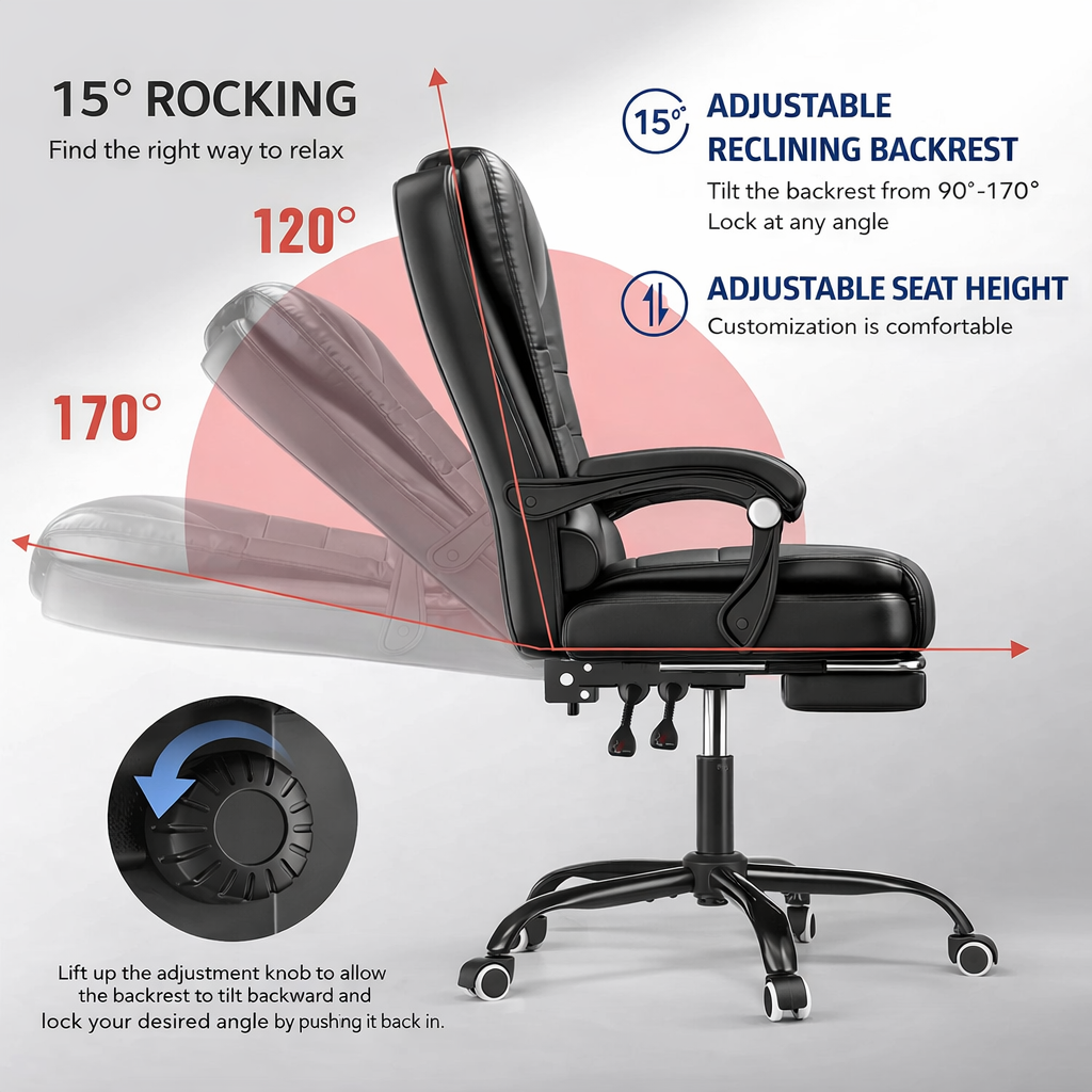 Zerano - Ergonomic Office Chair With Massage Function And Footrest