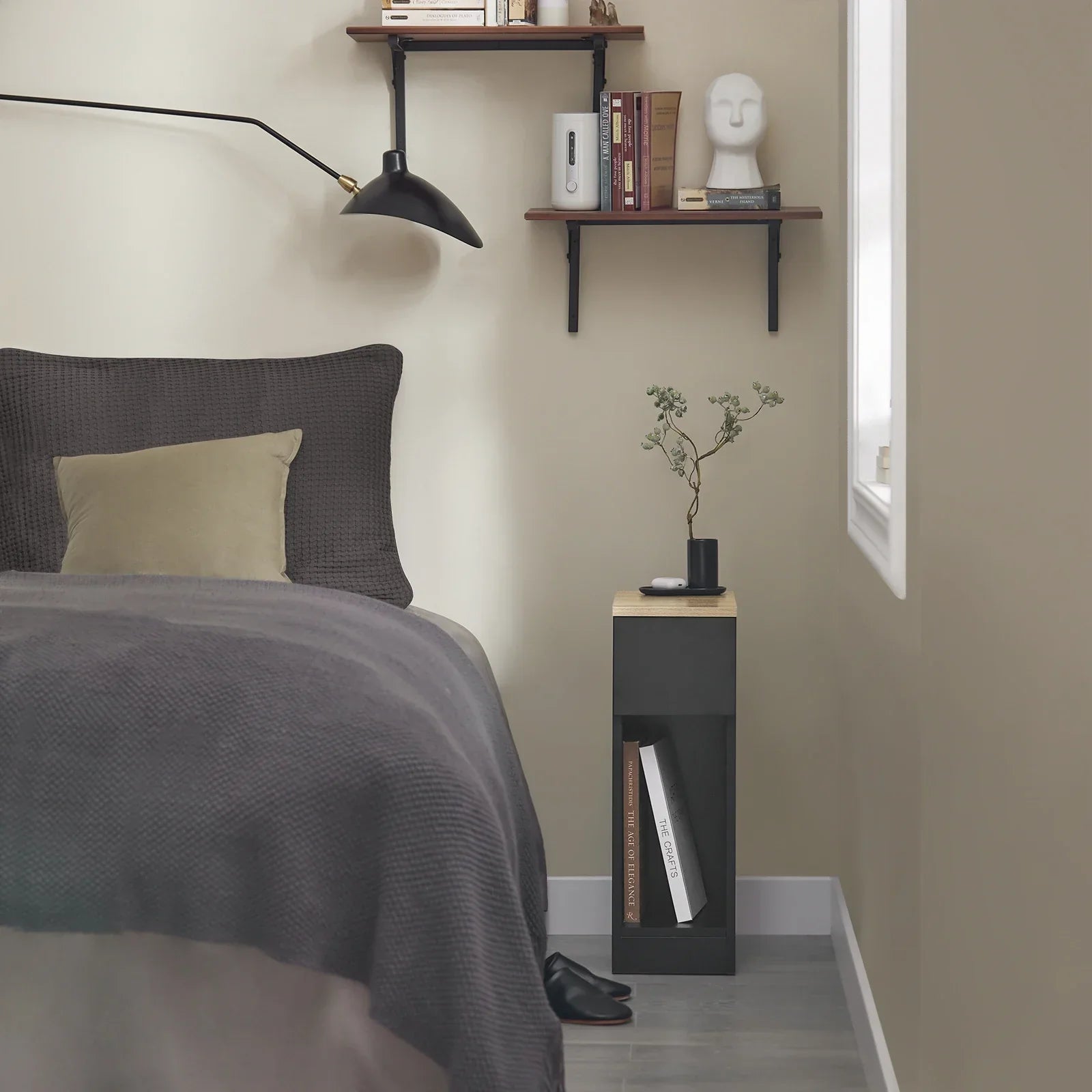 Arvion - Set of 2 Narrow Nightstands with Drawer for Box Spring or Sofa