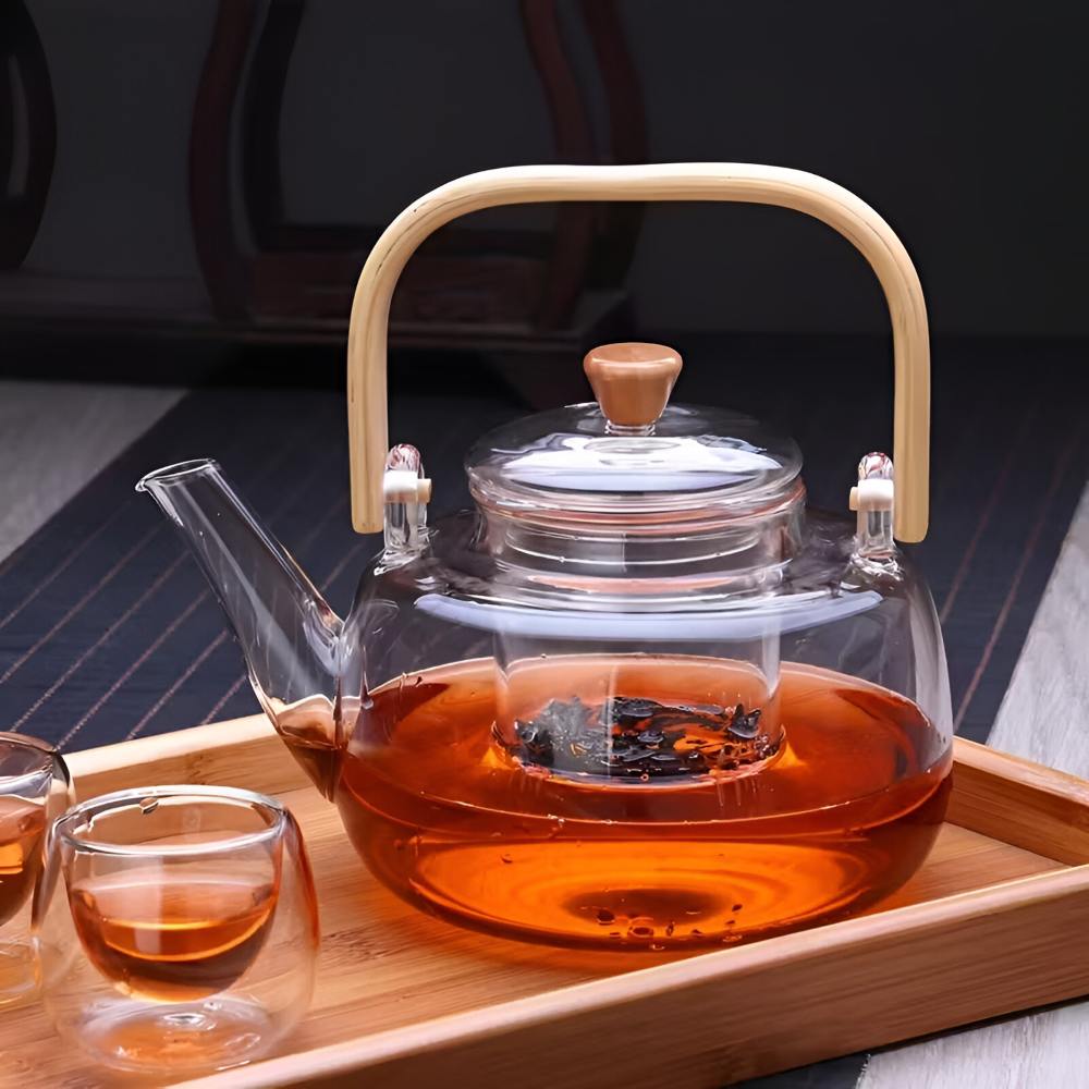 Seravine – Glass Teapot 900ml Borosilicate Glass Bamboo Handle with Tea Filter