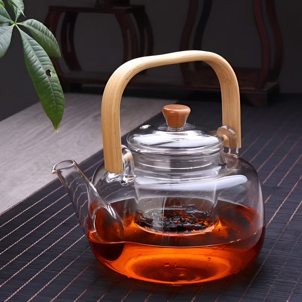 Seravine – Glass Teapot 900ml Borosilicate Glass Bamboo Handle with Tea Filter