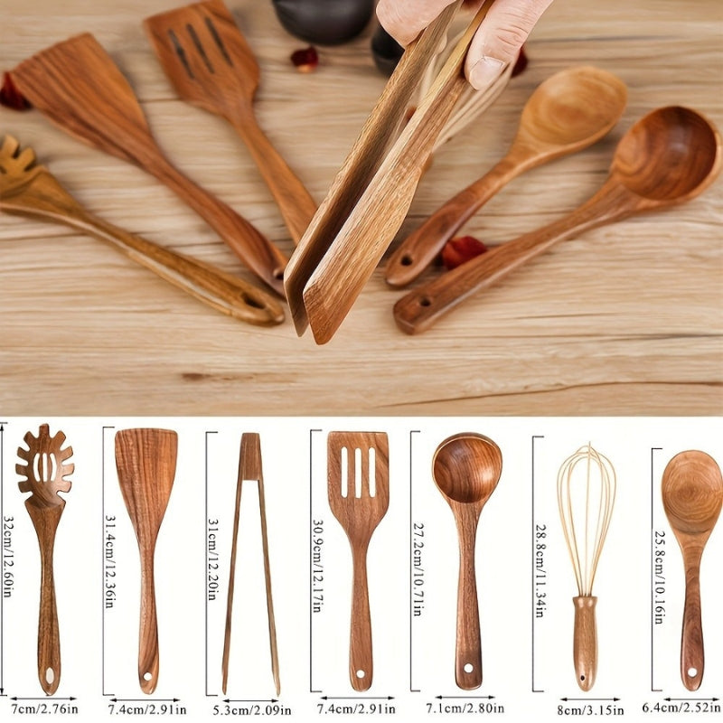 Culinoro – Premium Wooden Kitchen Utensil Set (7-piece) for Elegant and Safe Cooking