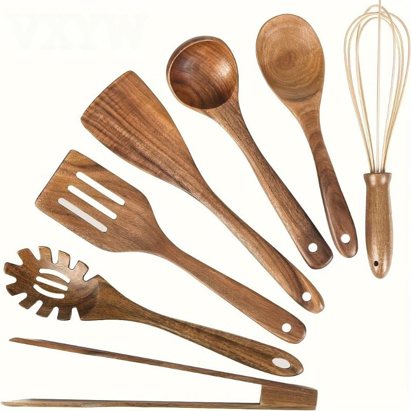 Culinoro – Premium Wooden Kitchen Utensil Set (7-piece) for Elegant and Safe Cooking