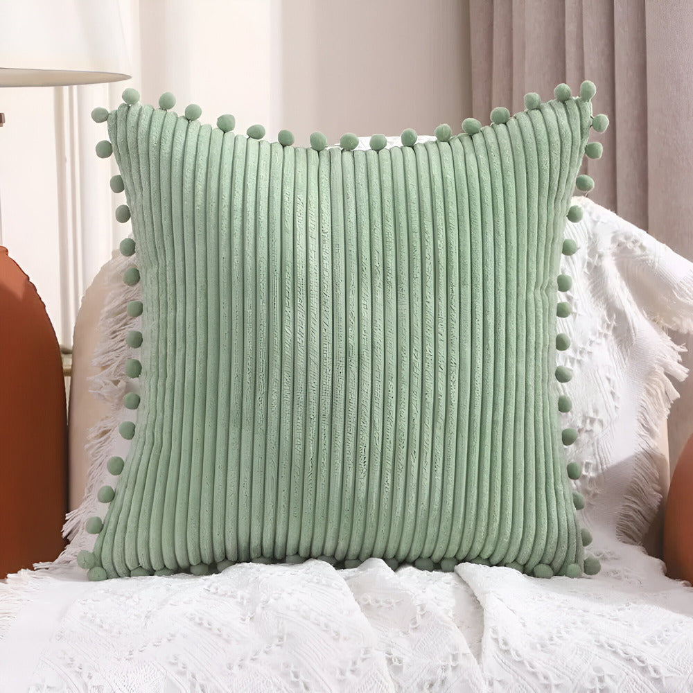 Minthia – Cotton Cushion Cover with Pom Poms