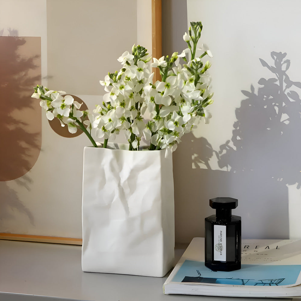 Celorie - Modern Ceramic Vase in Paper Bag Look