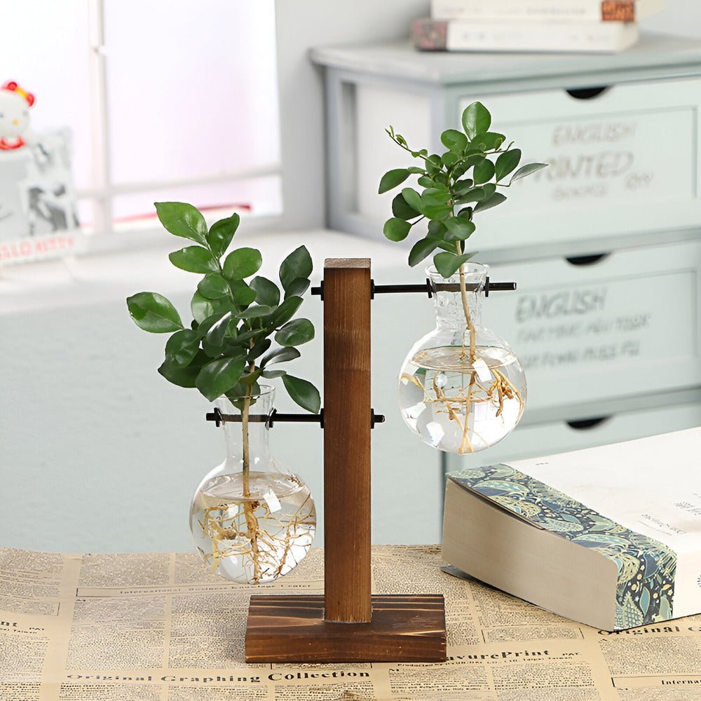 Valethra - Rustic Wooden Hydroponic Plant Holder