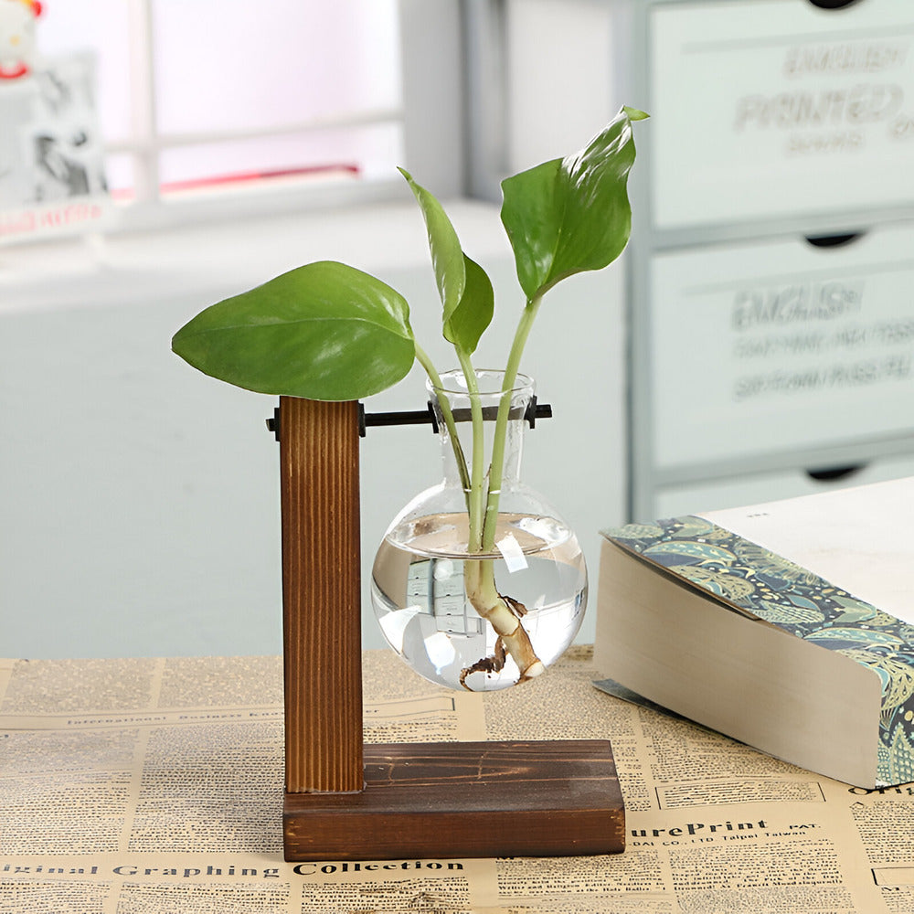 Valethra - Rustic Wooden Hydroponic Plant Holder