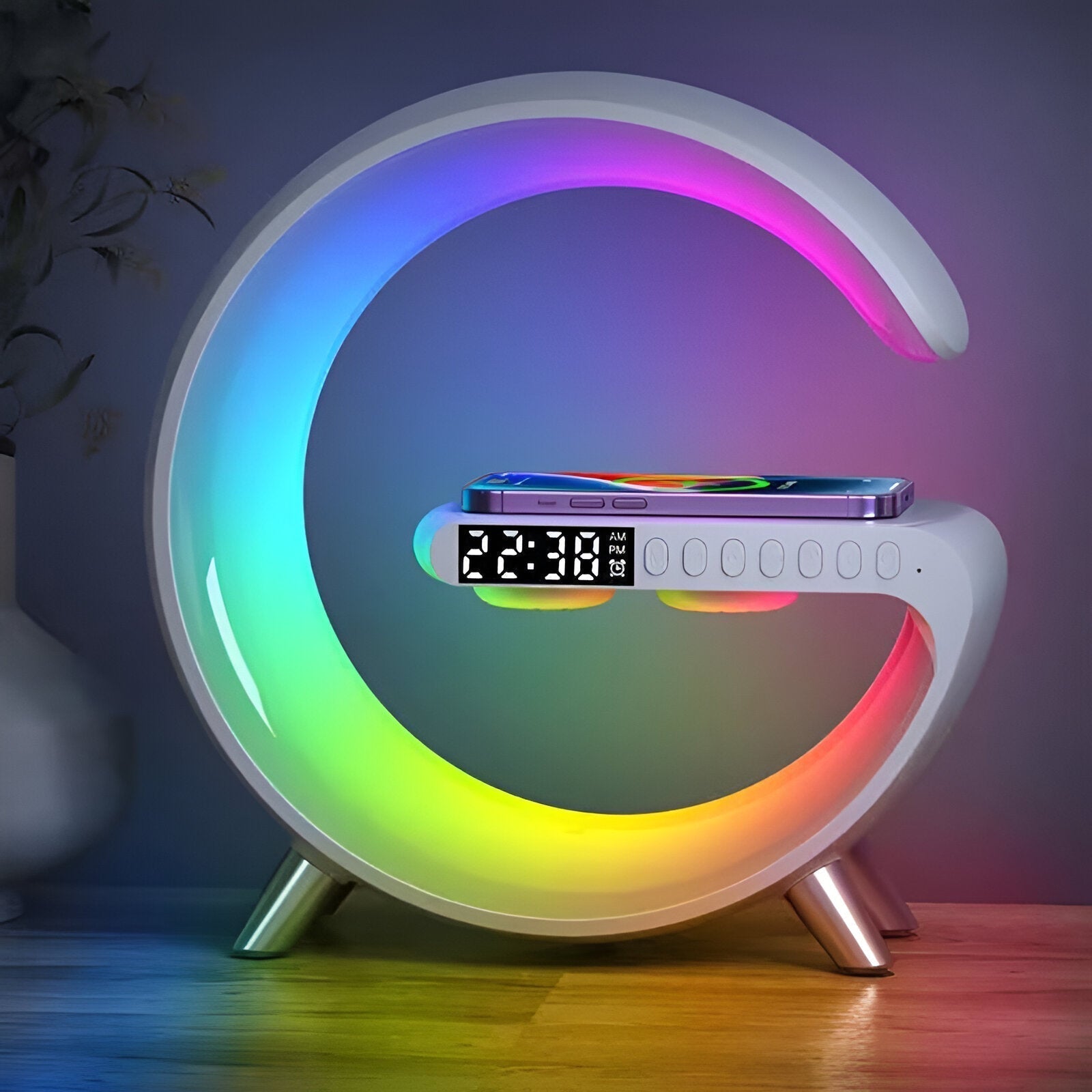 Veliora – Stylish G Shape Night Lamp with Wireless Charging and Clock