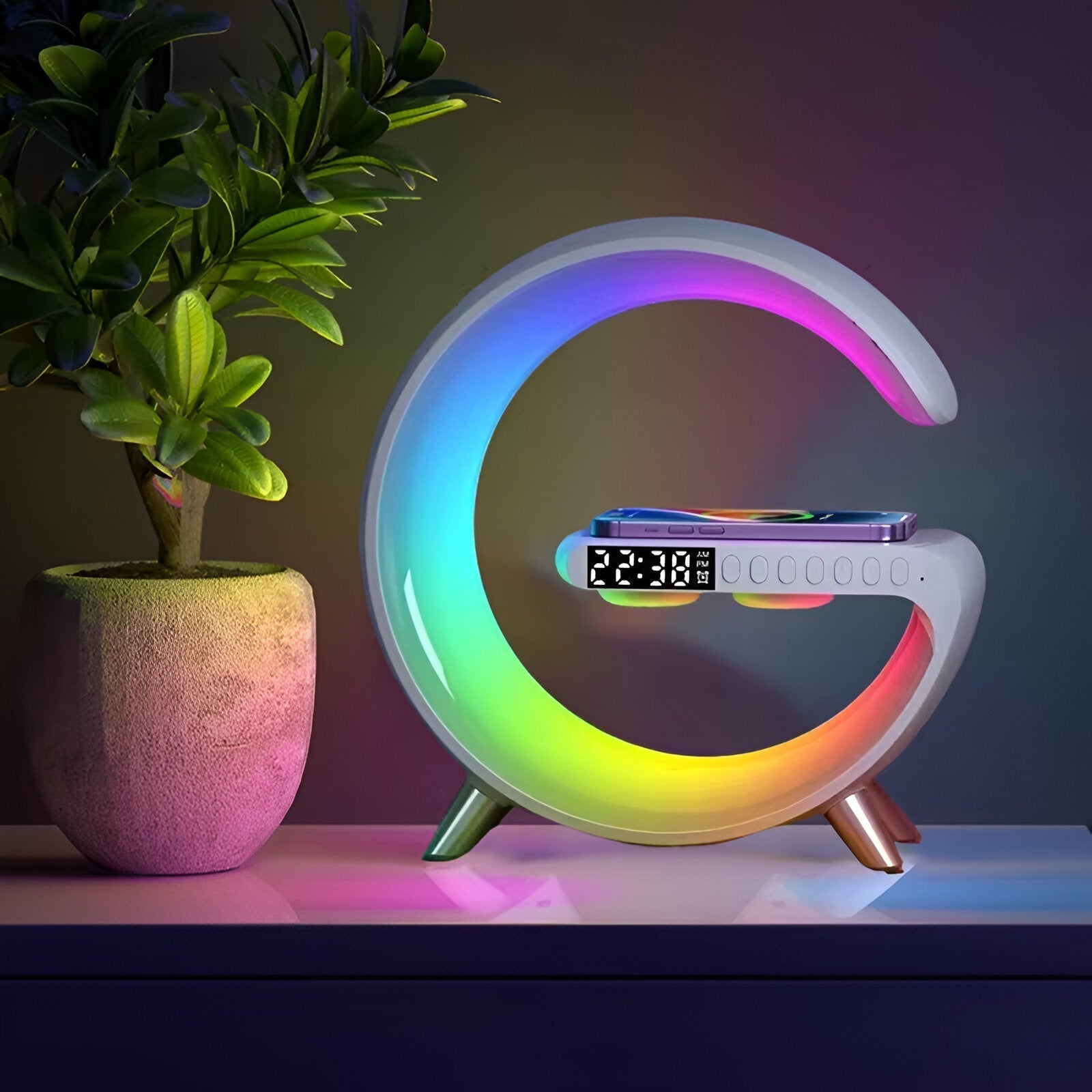 Veliora – Stylish G Shape Night Lamp with Wireless Charging and Clock