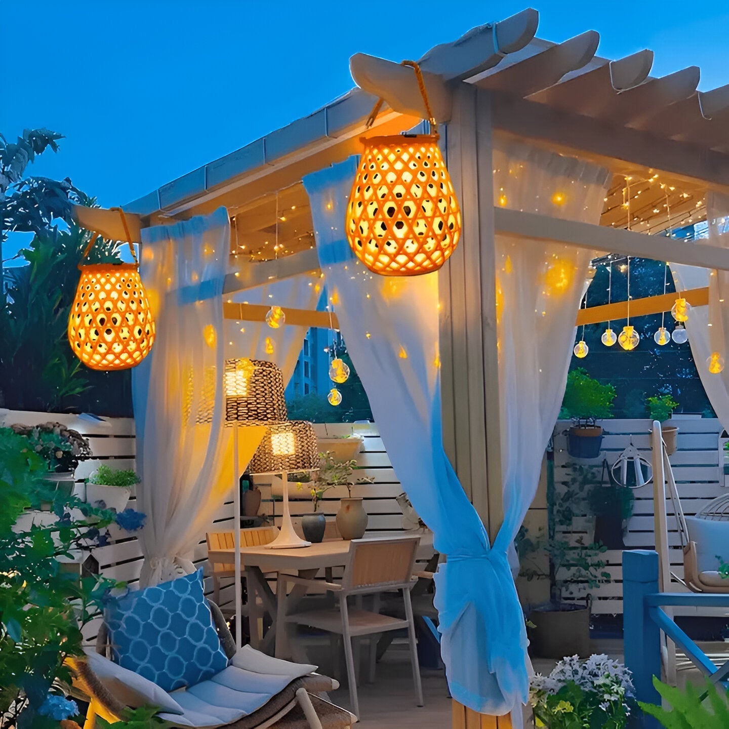 Isavora - Solar Garden Lamp with Braided Bamboo Look