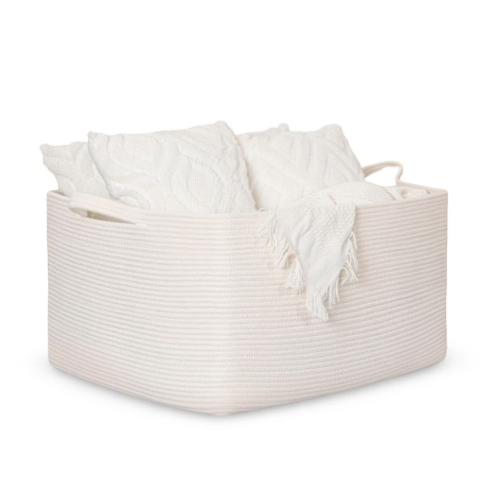 Taviora – Large Textile Storage Basket 45L with Handles for Blankets and Laundry
