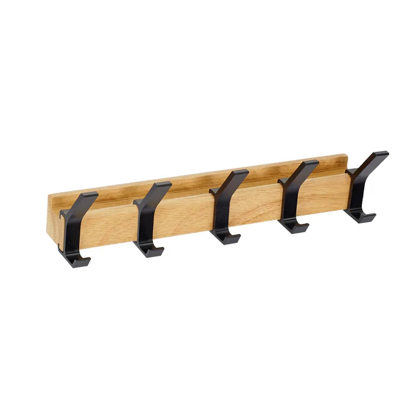 Selvioris - Wall Coat Rack with Double Hooks made of Nordic Rubberwood and Aluminium