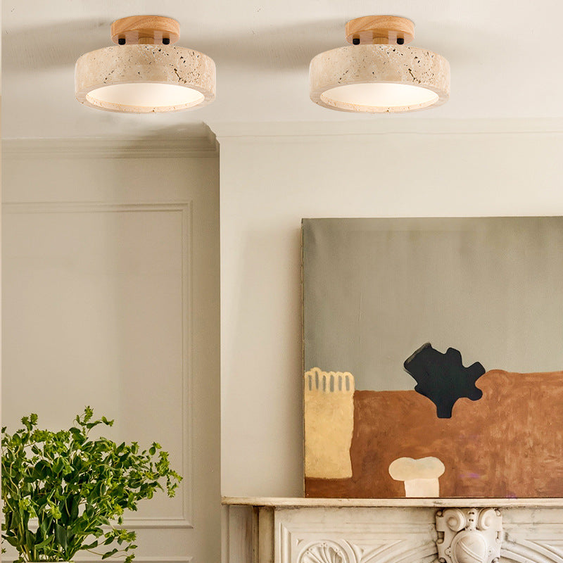 Aterna – Round Travertine LED Ceiling Lamp