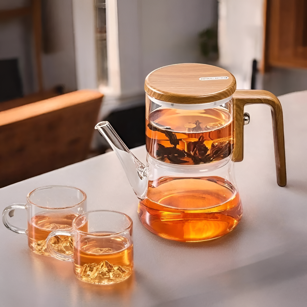 Mirelva – Glass Teapot 760ml Magnetic Filter System Wood Finish