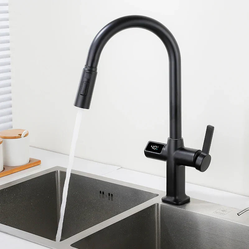 Ravonia – Pull Out Kitchen Faucet Digital Display Swivel Spout