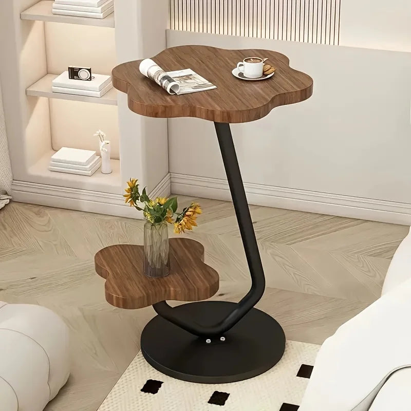 Marentha – Cream Colored Flower Shaped Side Table with Double Storage Layers and Metal Frame