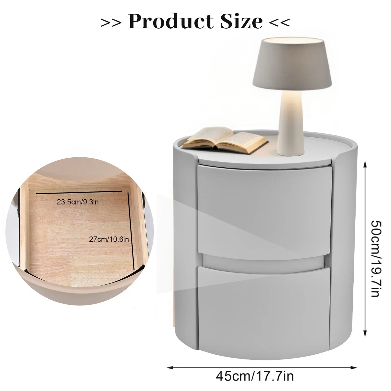 Elenvo – Round Solid Wood Nightstand with 2 Drawers