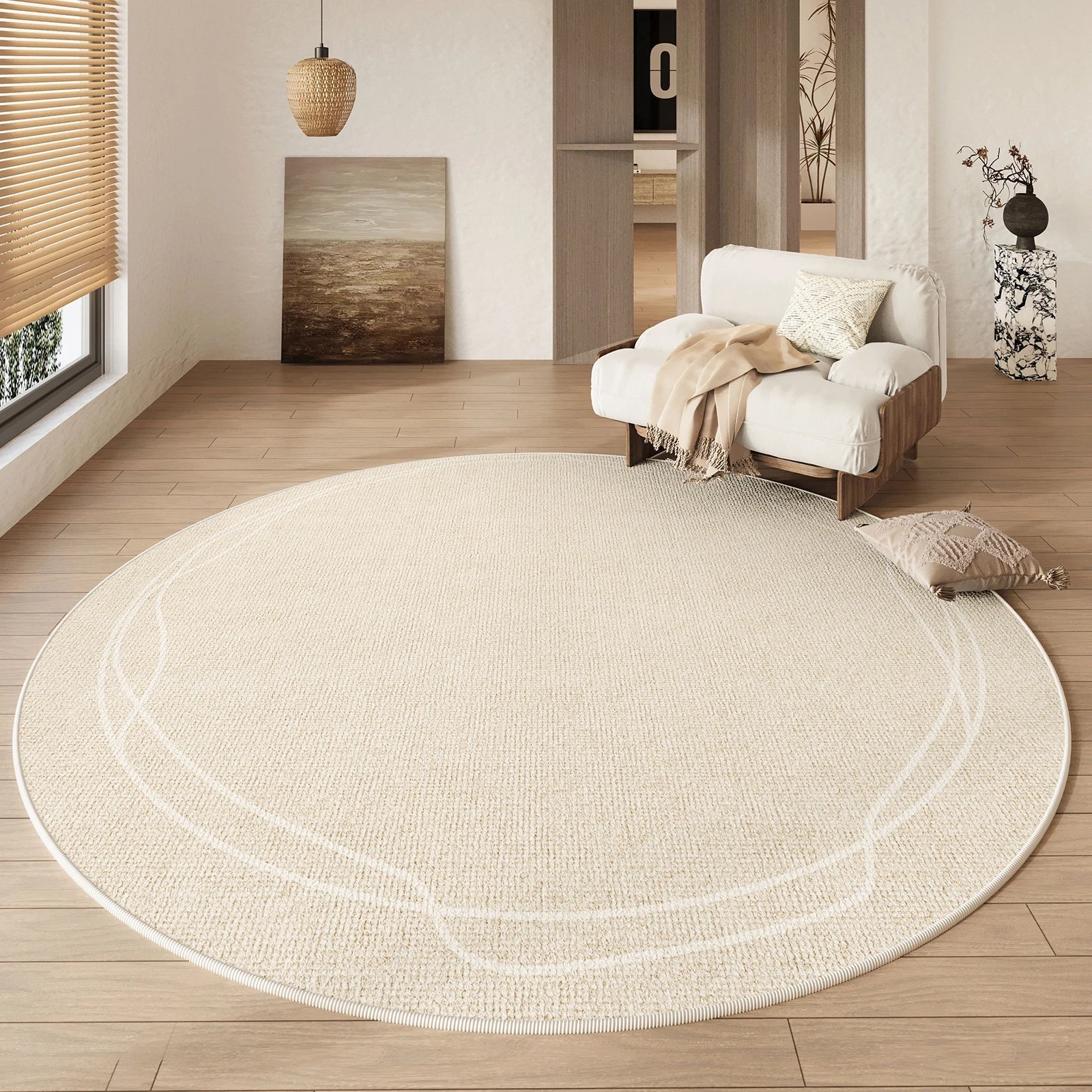 Vorianis - Wabi Sabi Round Waterproof Non-Slip Rug for Living Room and Bedroom