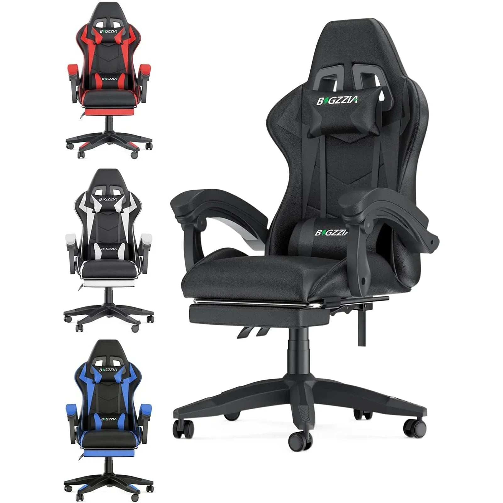 Serava – Ergonomic Gaming Chair with Footrest Lumbar Cushion Adjustable Height