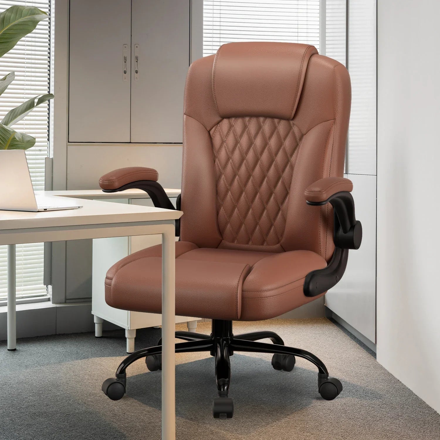 Edmaren – Leather Office Chair with Headrest and Breathable Backrest