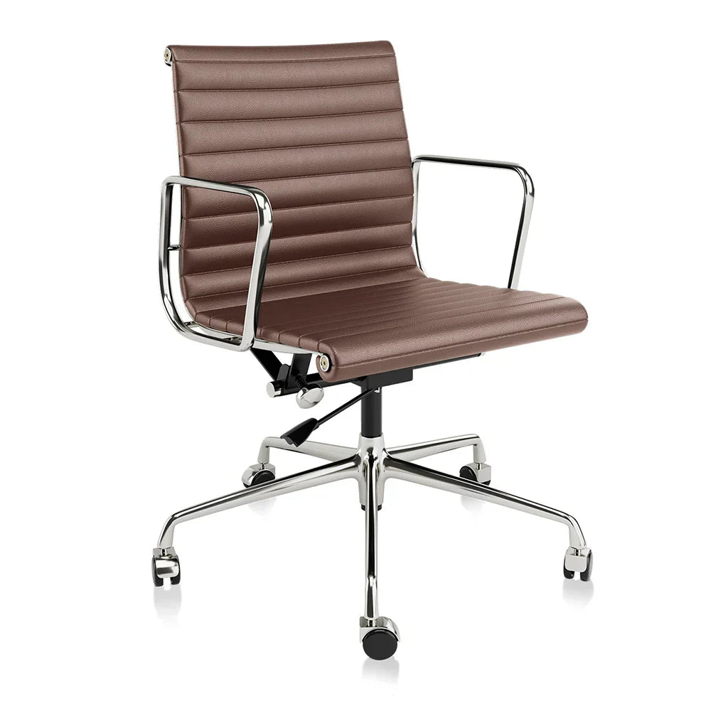 Alviera – White Leather Office Chair with Ribbed Back and Swivel Function