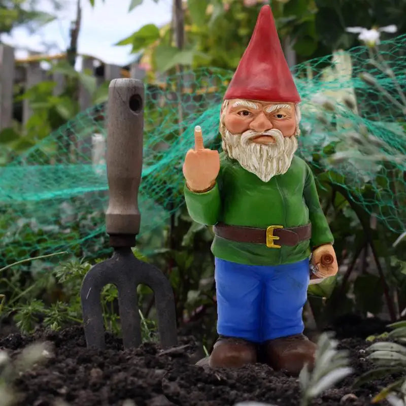Cypria – Funny Drunken Gnome Middle Finger Garden Statue