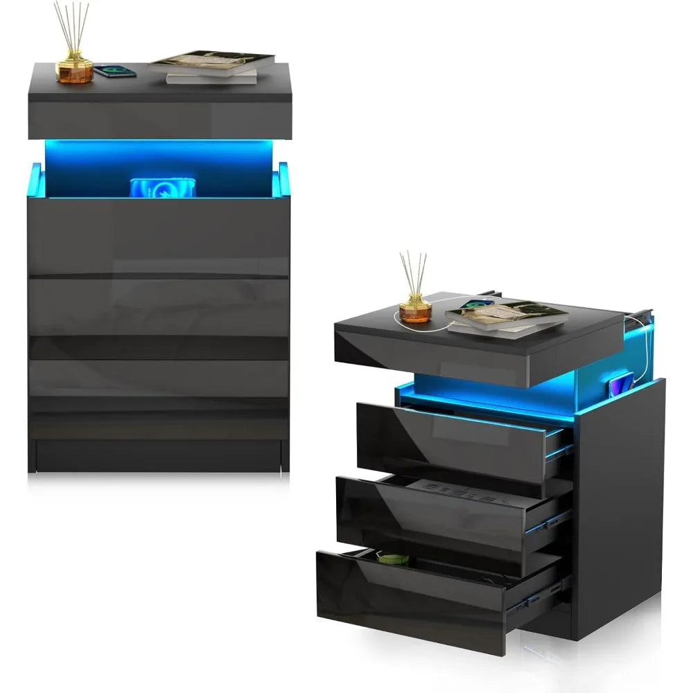 Noctelle - Nightstand with Charging Station and Hidden Storage Drawers Black