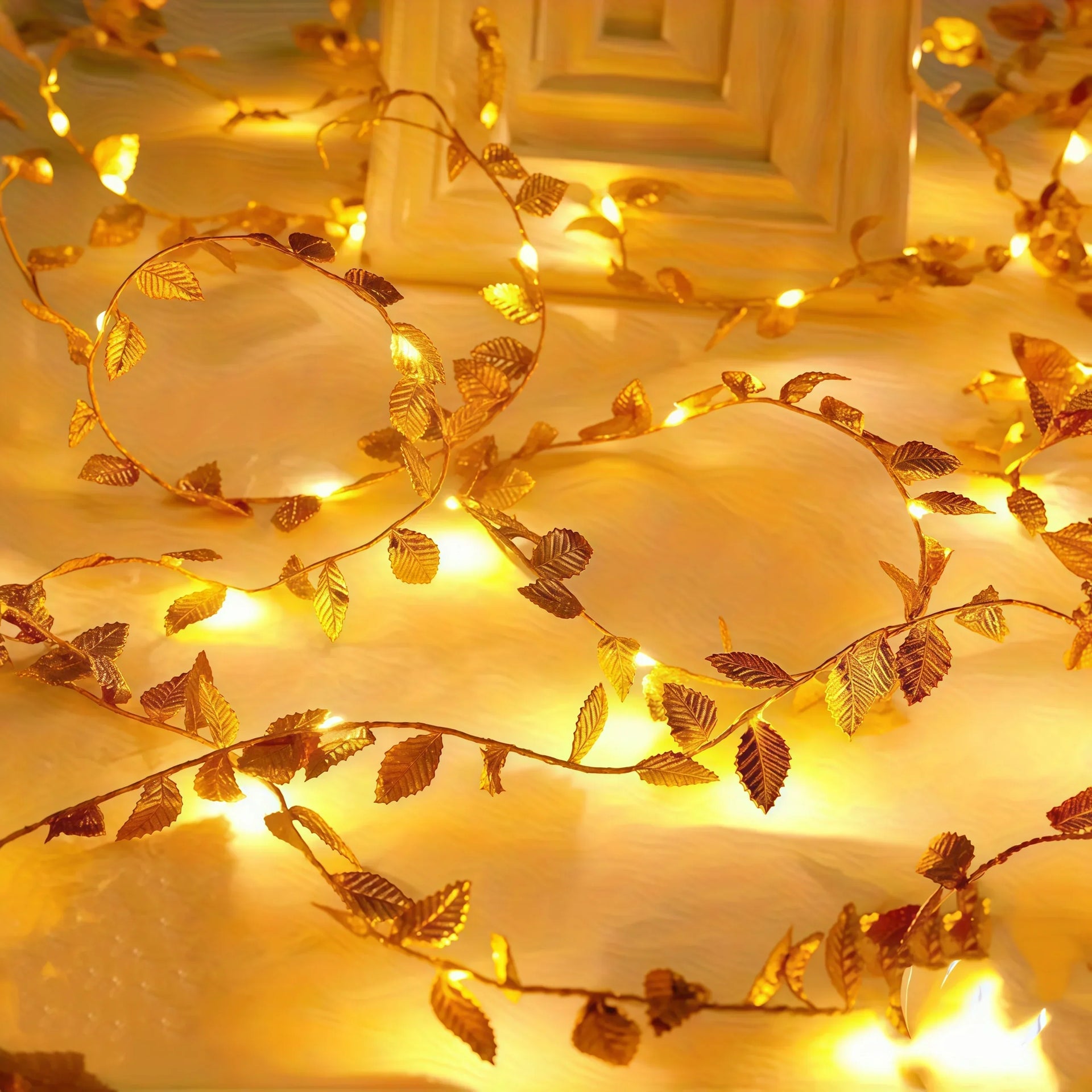 Elviora – LED Garland with Green Leaves Battery Powered