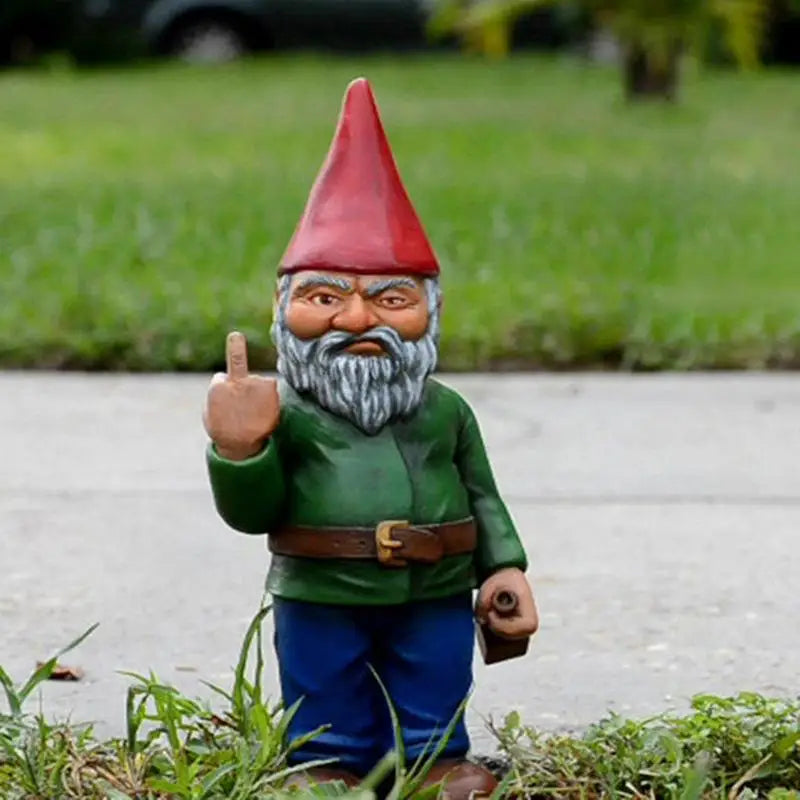 Cypria – Funny Drunken Gnome Middle Finger Garden Statue