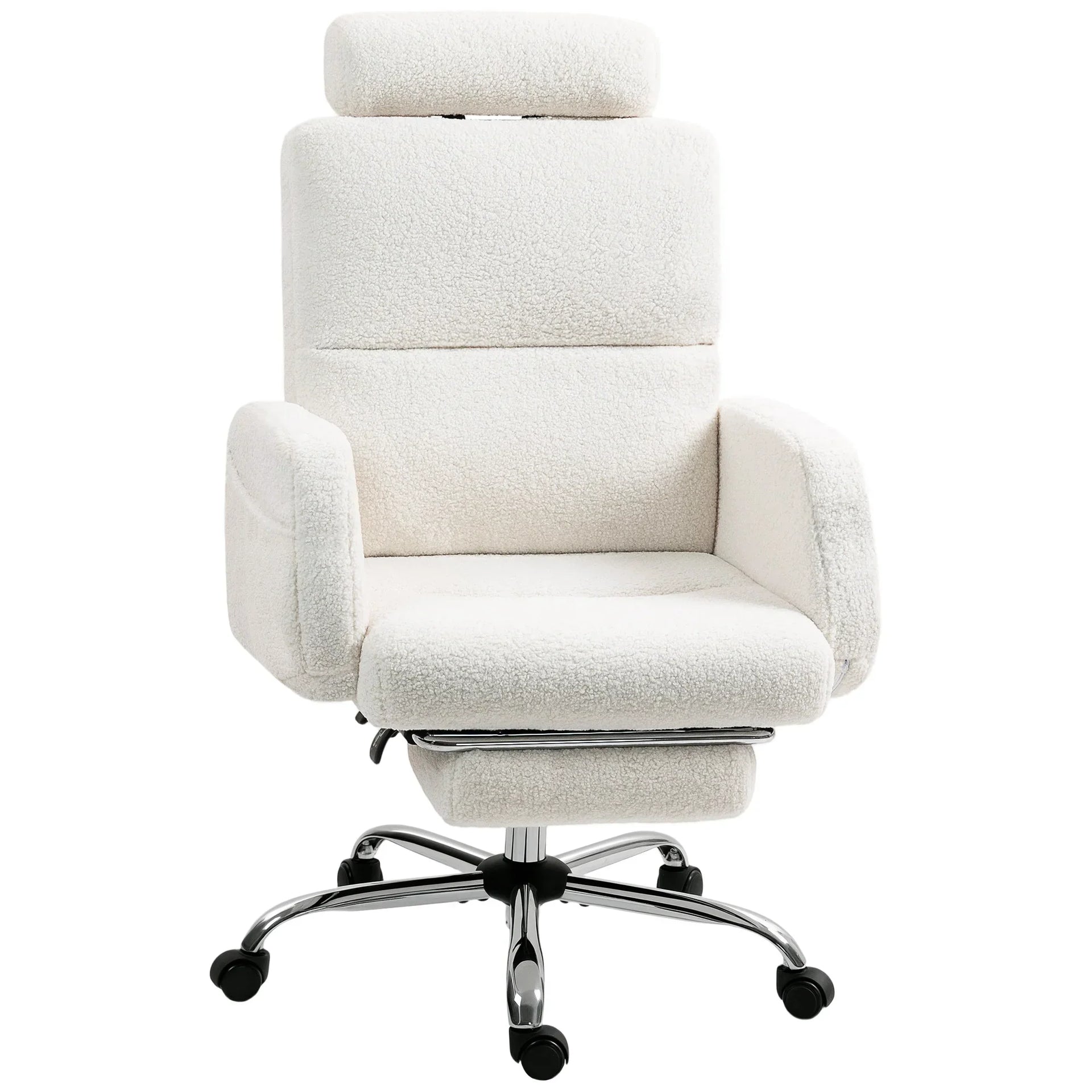 Selene – Luxury Office Chair with Footrest and Adjustable Backrest Cream Shearling