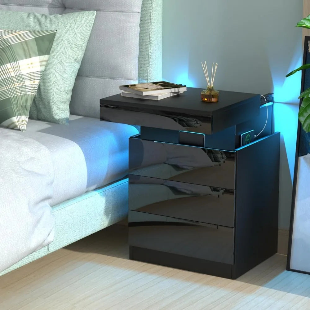 Noctelle - Nightstand with Charging Station and Hidden Storage Drawers Black