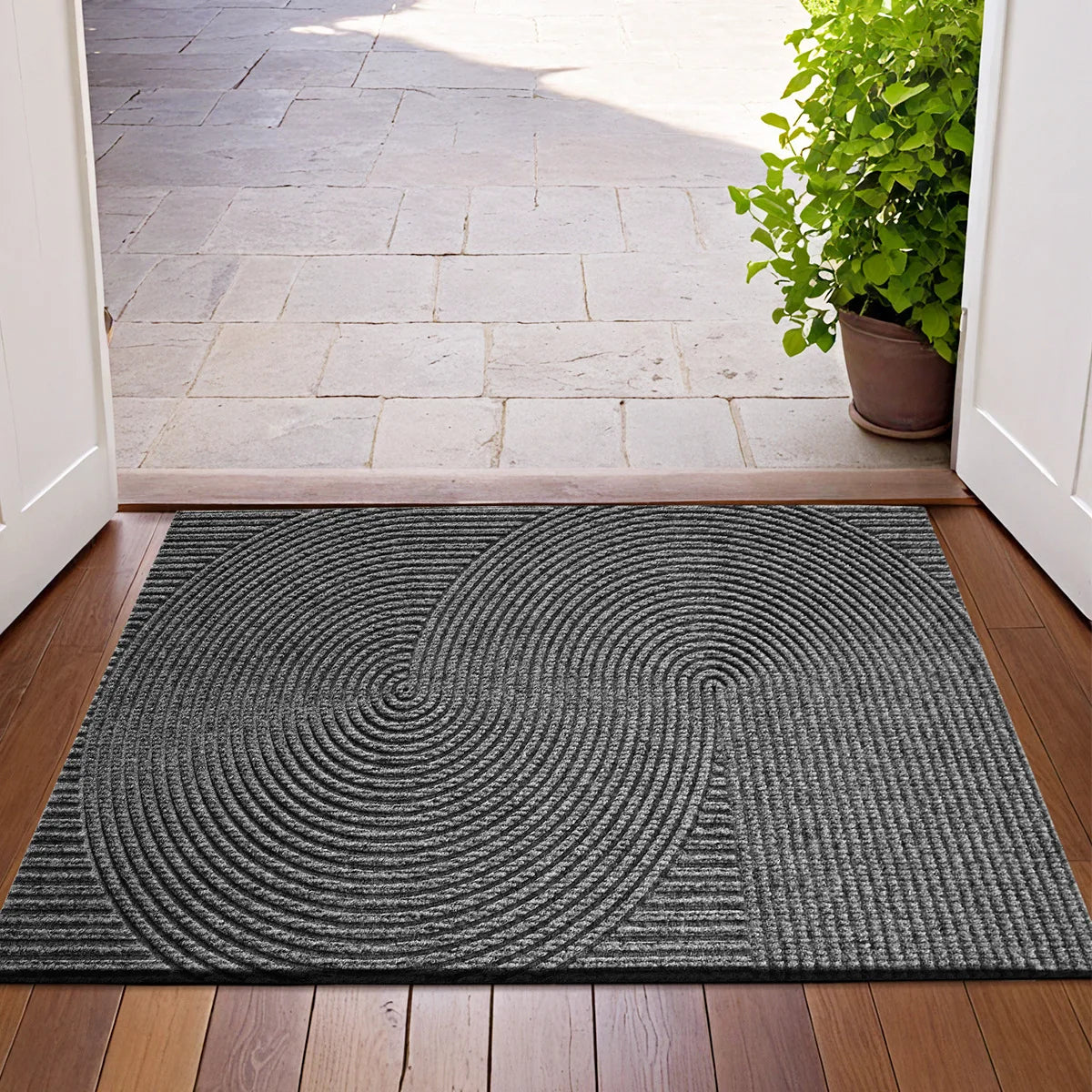 Nivara - 3D Groove Doormat made of Wear-Resistant Polyester with Anti-Slip for Indoor and Outdoor Use