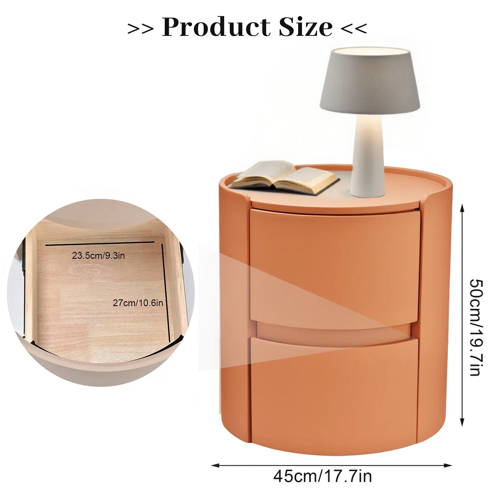 Elenvo – Round Solid Wood Nightstand with 2 Drawers