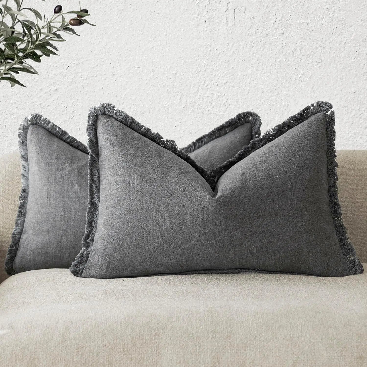 Elarissa - Linen Boho Decorative Cushion Covers with Tassels Set of 2