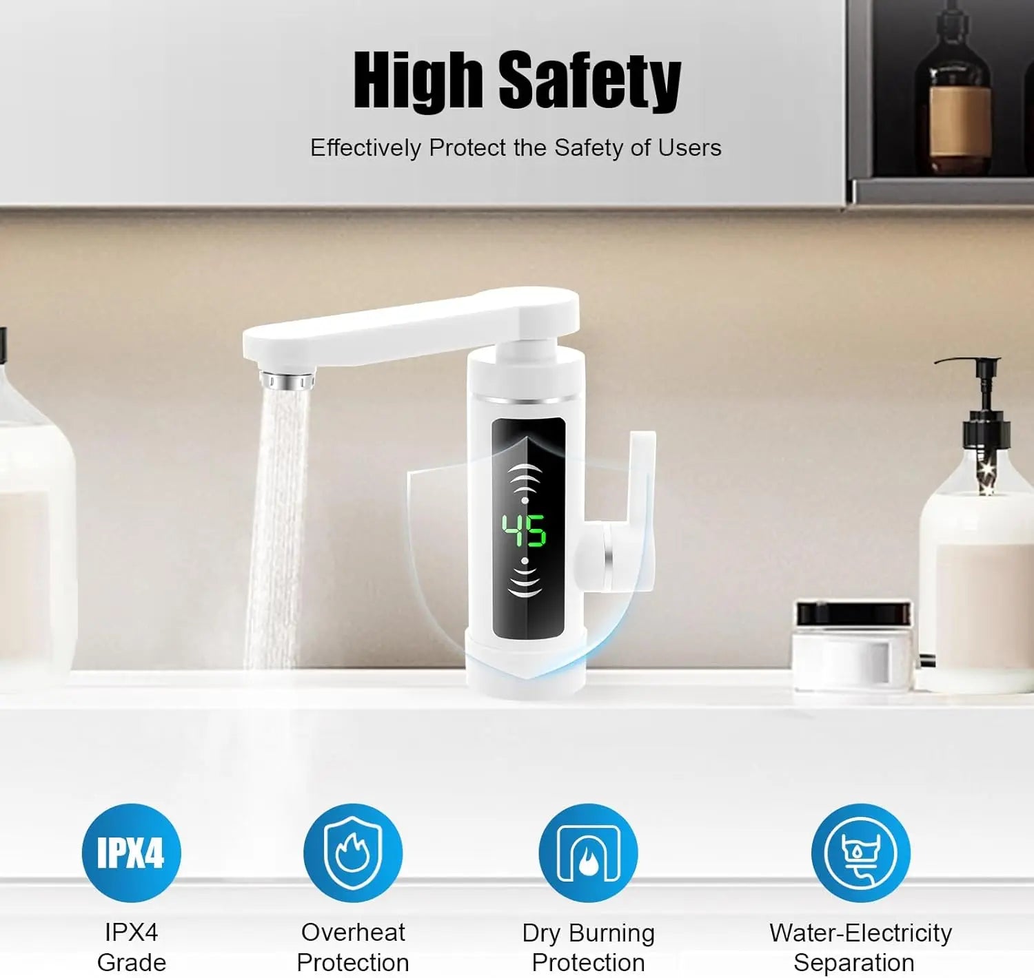 Deluvia - Electric Rotary Kitchen Tap with Instantaneous Water Heater and LED Temperature Display 3 kW
