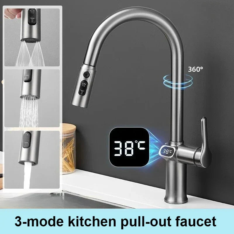 Lumora – Pull Out Kitchen Faucet with Digital Display and Swivel Spout