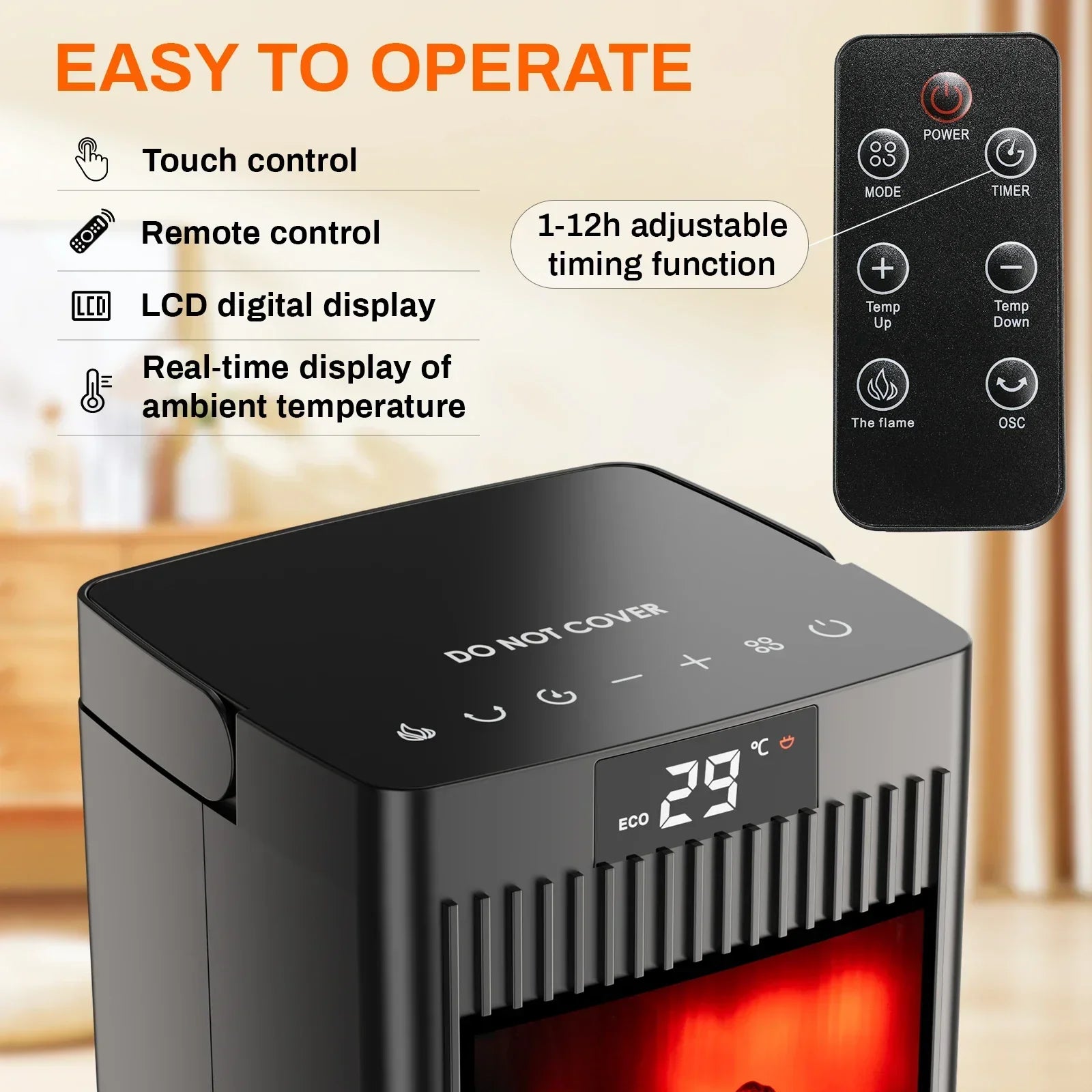 Belora – Electric Ceramic Heater Fan 1500W with Thermostat and Remote Control