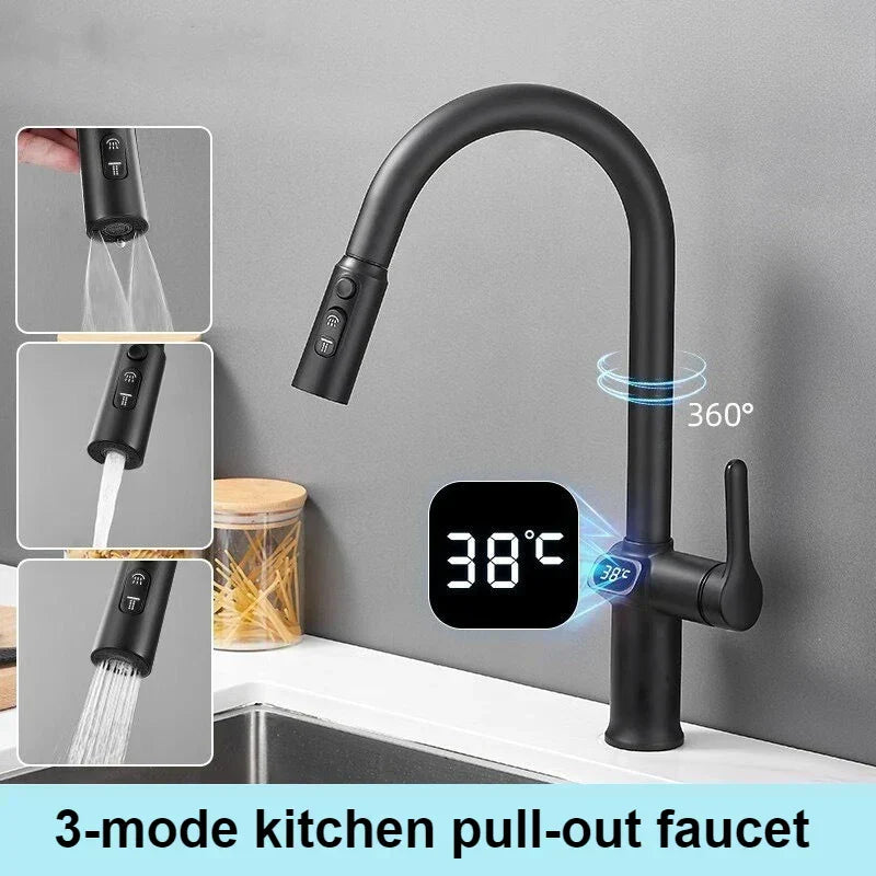 Lumora – Pull Out Kitchen Faucet with Digital Display and Swivel Spout