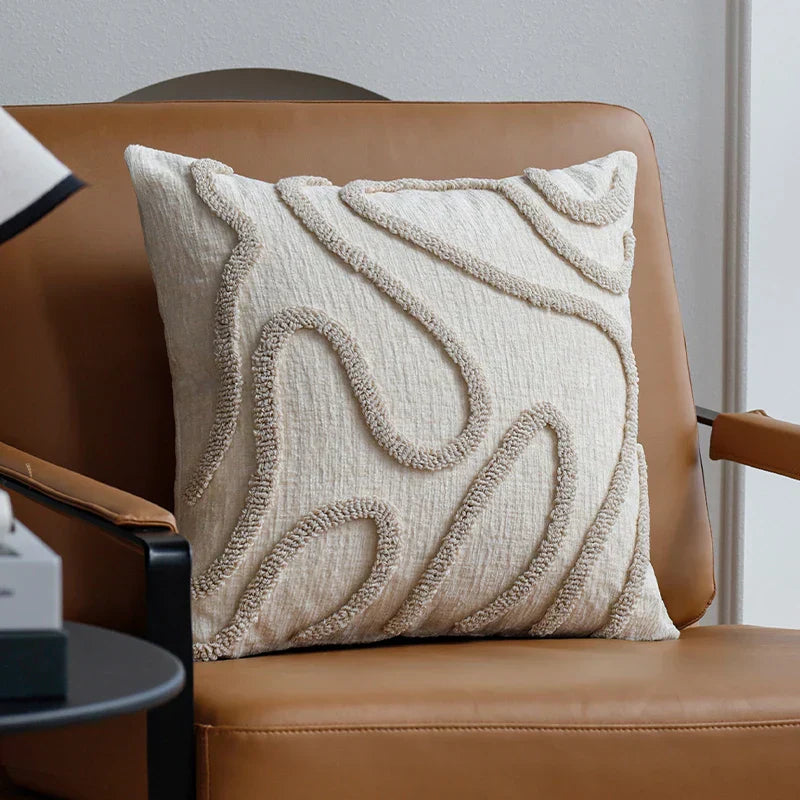 Sabella - Boho Chenille Decorative Cushion with Soft Geometric Lines for Sofa and Living Room