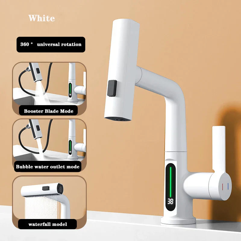 Aesthena – Pull Out Waterfall Faucet with Temperature Display Stainless Steel