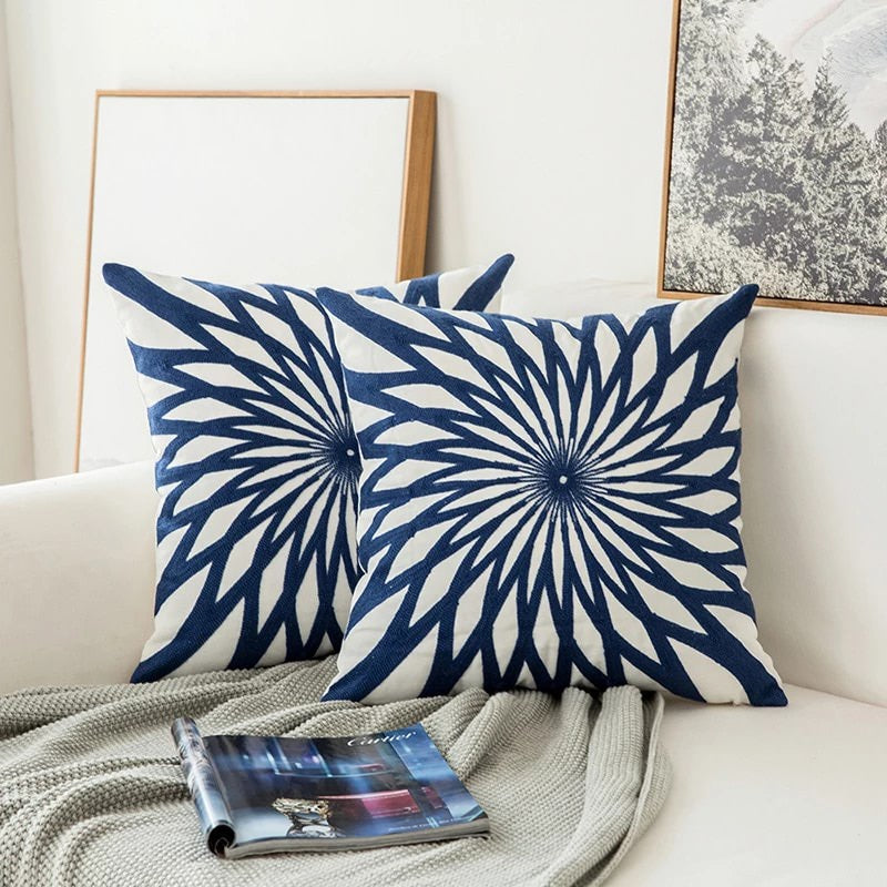 Auralithe - Blue Embroidered Decorative Cushion with Ornament Motif