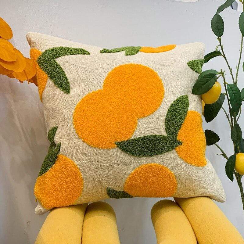 Olivienne - Orange Embroidered Decorative Cushion